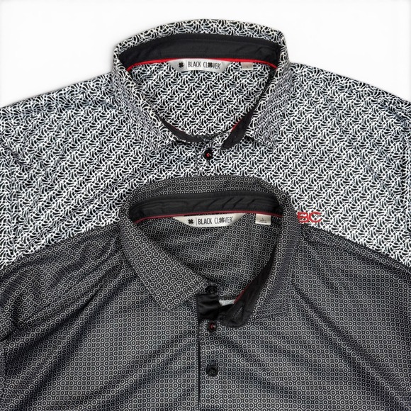 Black Clover Other - Black Clover Live Lucky 2 lot Mens Large Black White Geometric Golf Polo Shirt L